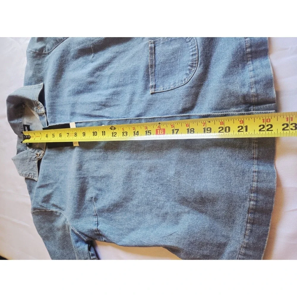 Excitation Womens Blue Denim Short Sleeve Button Front‎ Shirt Size Medium NWT
